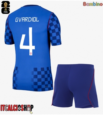 Croazia Josko Gvardiol #4 Seconda Maglia Bambino Mondiali 2026 Manica Corta (+ Pantaloni corti)